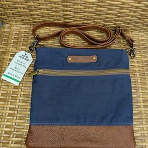 Rogue Industries Ellis River Crossbody Bag Navy Canvas Leather Made In Maine